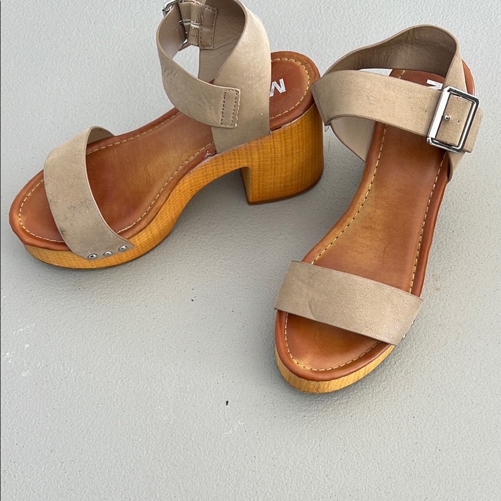 MIA Tan and Brown Chunky Heel Sandals